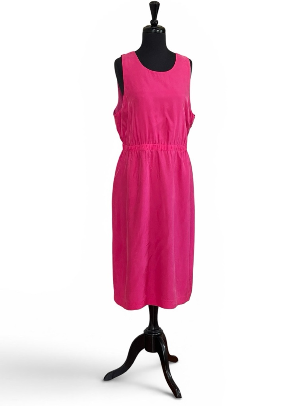 J. Crew Hot Pink Cinched Waist Cupro Sleeveless Midi Dress Sz XL Silk-like